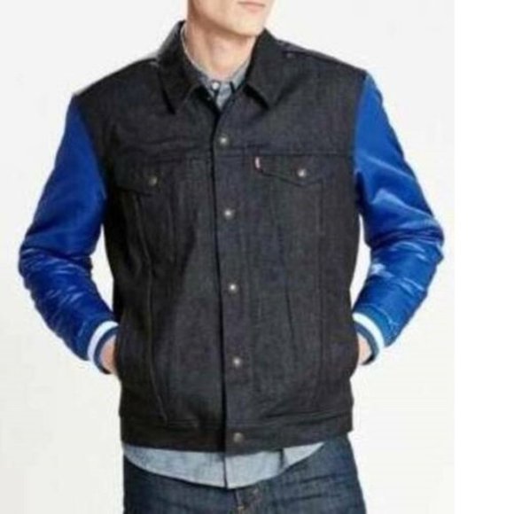 Levis New York Giants Jacket Large NFL Football Denim Satin Varsity Trucker - Picture 2 of 5